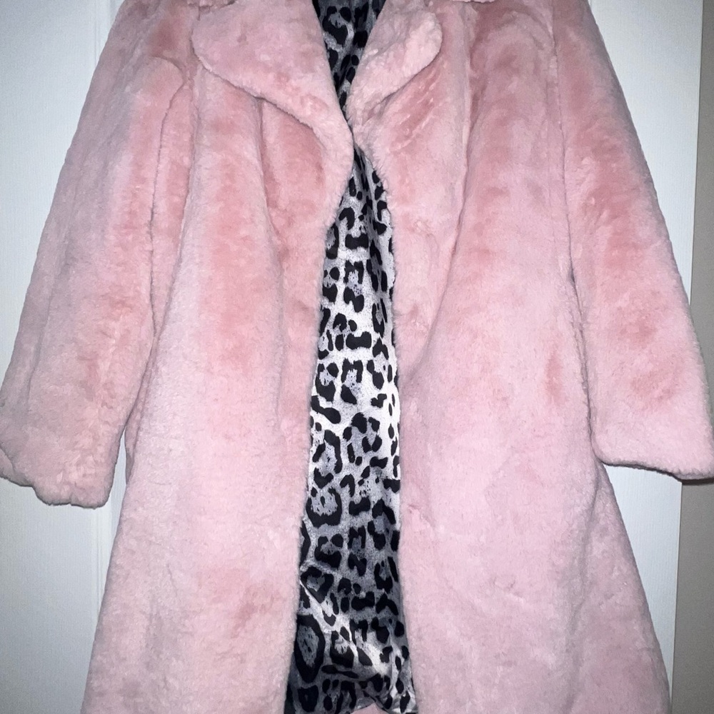 Badgley Mischka Pink Teddy Jacket with Animal Print Lining